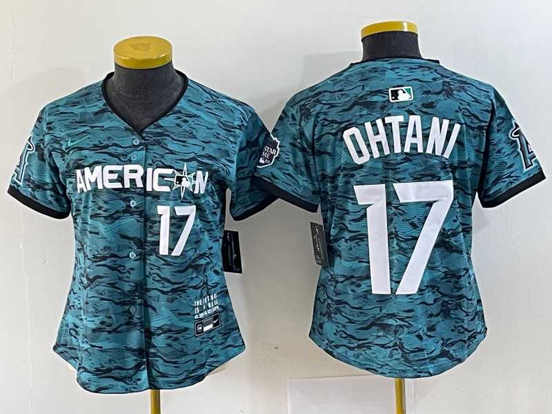 Women%27s Los Angeles Angels #17 Shohei Ohtani Number Teal 2023 All Star Cool Base Stitched Jersey->mlb womens jerseys->MLB Jersey